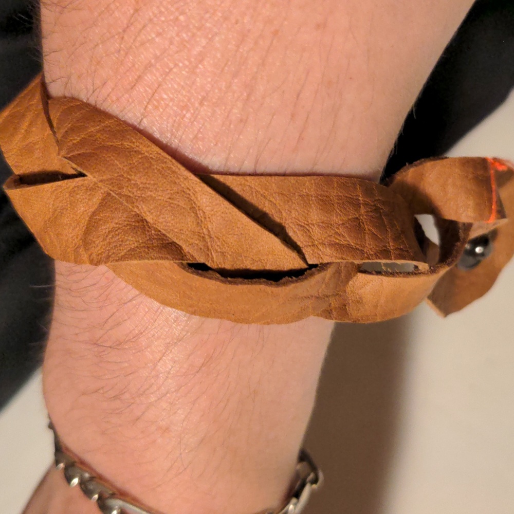 Unisex Handmade Genuine Leather Braided Bracelet Tan Gunmetal #09